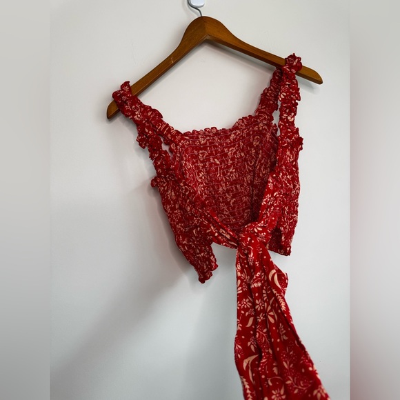 Revolve - Smocked Crop Wrap Top in Red - Picture 6 of 9
